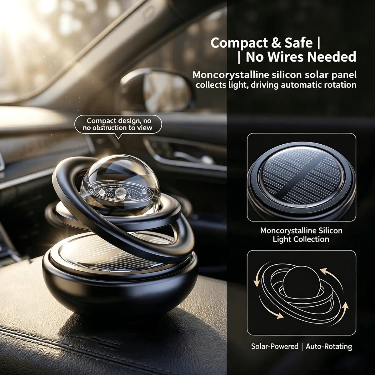 Car Solar Powered Crystal Ball Perfume Starry Sky Aromatherapy Automobile Interior Fragrance Dashboard Decoration