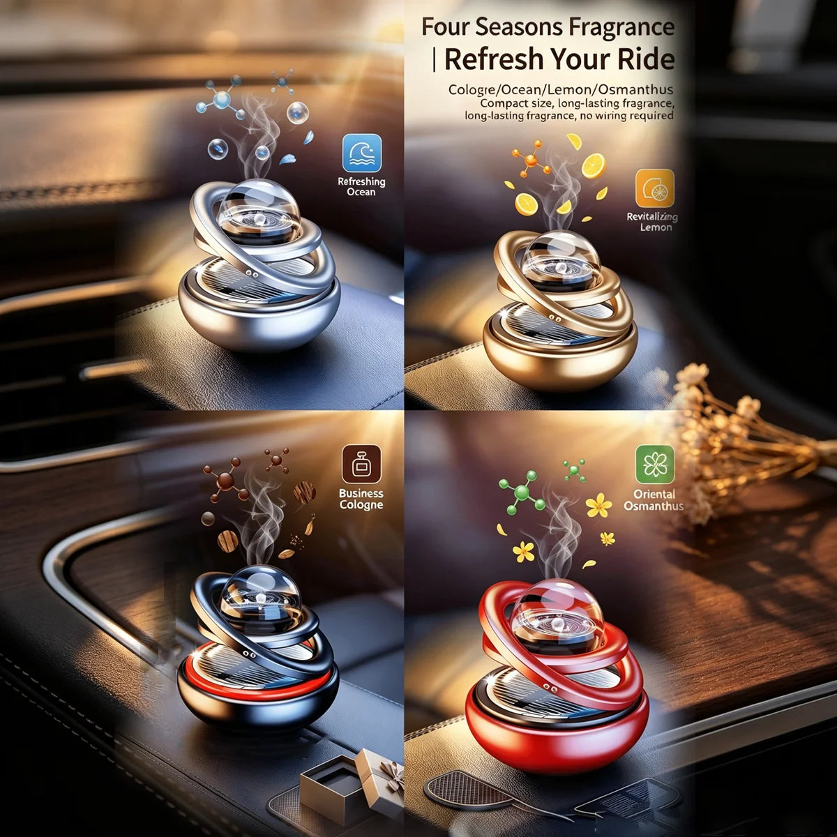 Car Solar Powered Crystal Ball Perfume Starry Sky Aromatherapy Automobile Interior Fragrance Dashboard Decoration