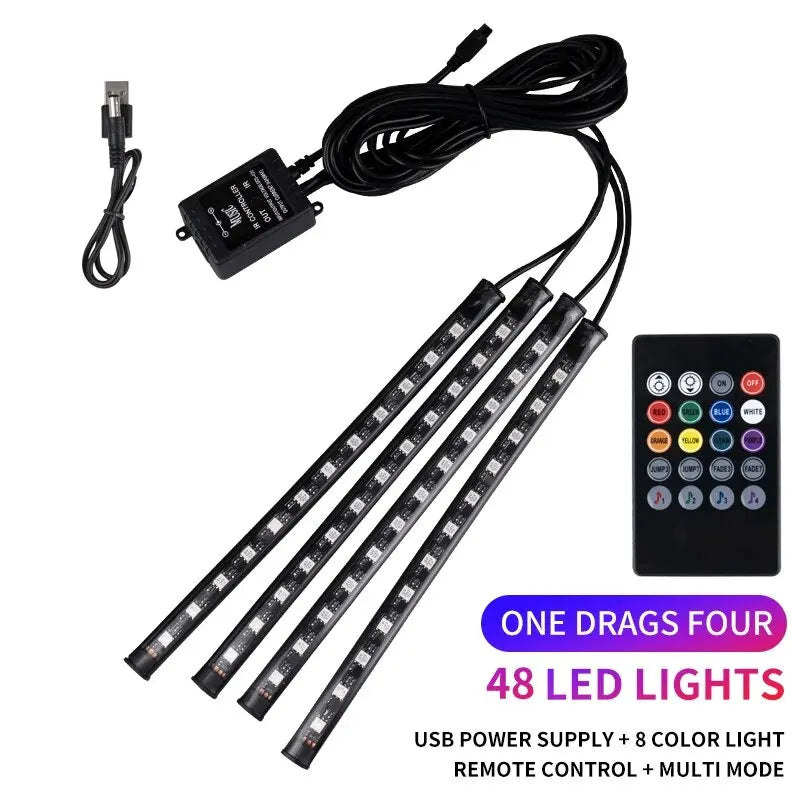 Universal Car RGB Ambient Lights LED Strip Interior Atmosphere Lamps 8 Colours