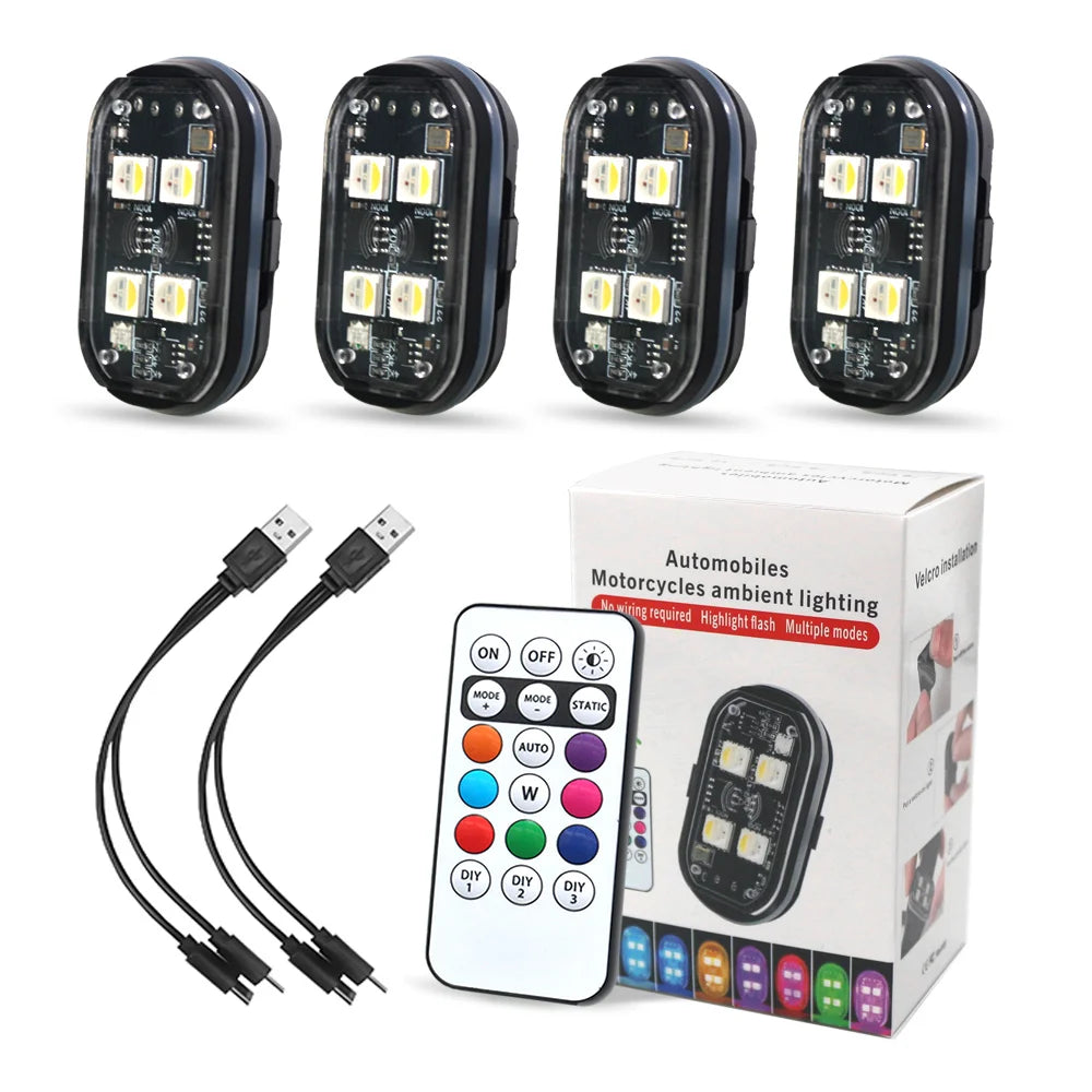 Car Interior Decorative Light, Car Interior Ambient Light with Remote Control, Long Standby Car Decorative Light, 2/4/6/8 pcs