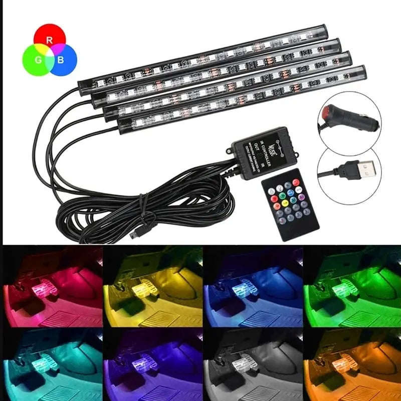 Universal Car RGB Ambient Lights LED Strip Interior Atmosphere Lamps 8 Colours