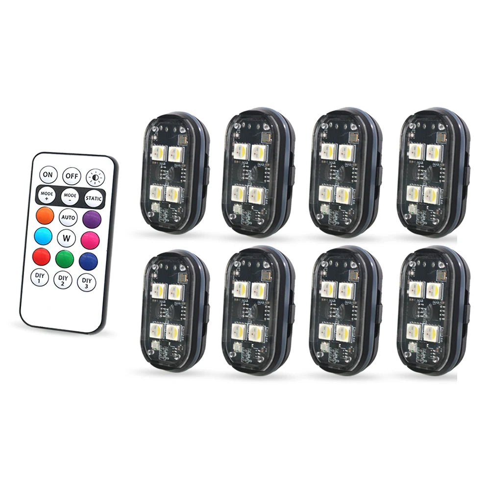 Car Interior Decorative Light, Car Interior Ambient Light with Remote Control, Long Standby Car Decorative Light, 2/4/6/8 pcs